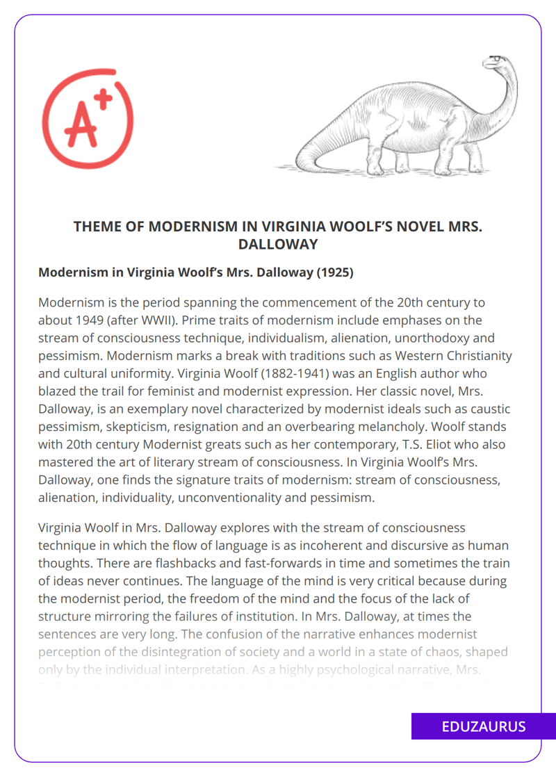 Theme Of Modernism in Virginia Woolf’s Novel Mrs. Dalloway