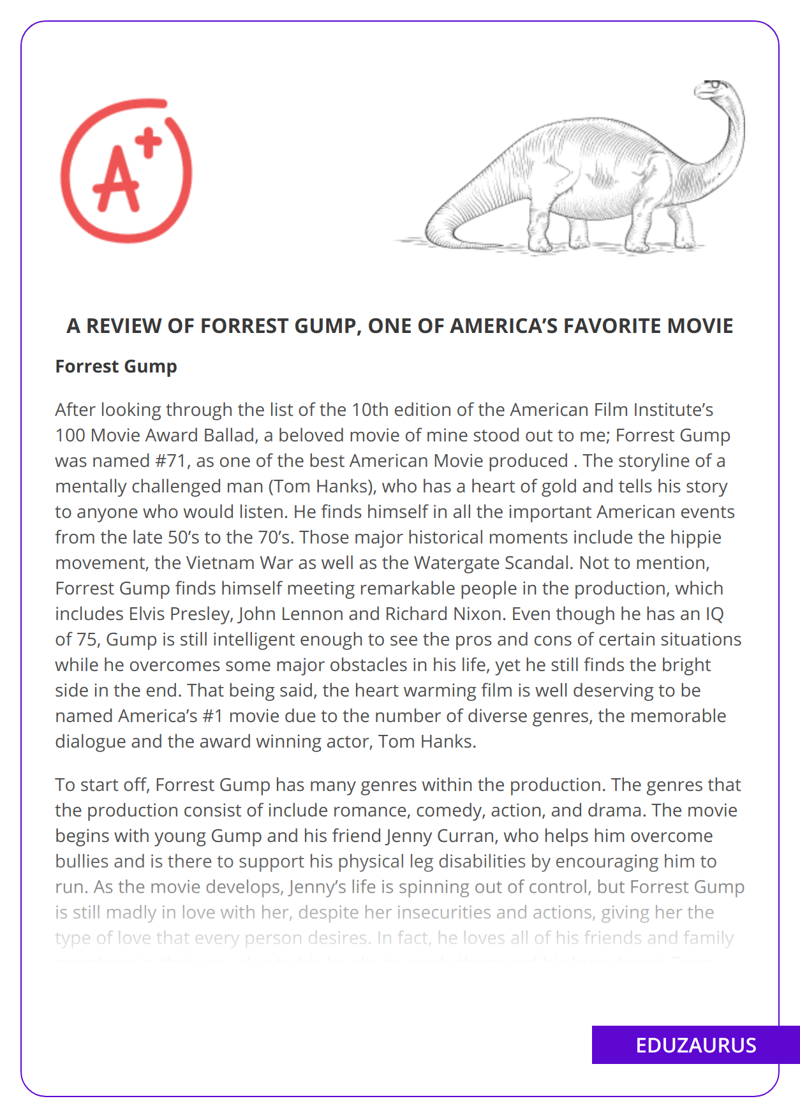 Review of “Forrest Gump”, One of America’s Favorite Movies