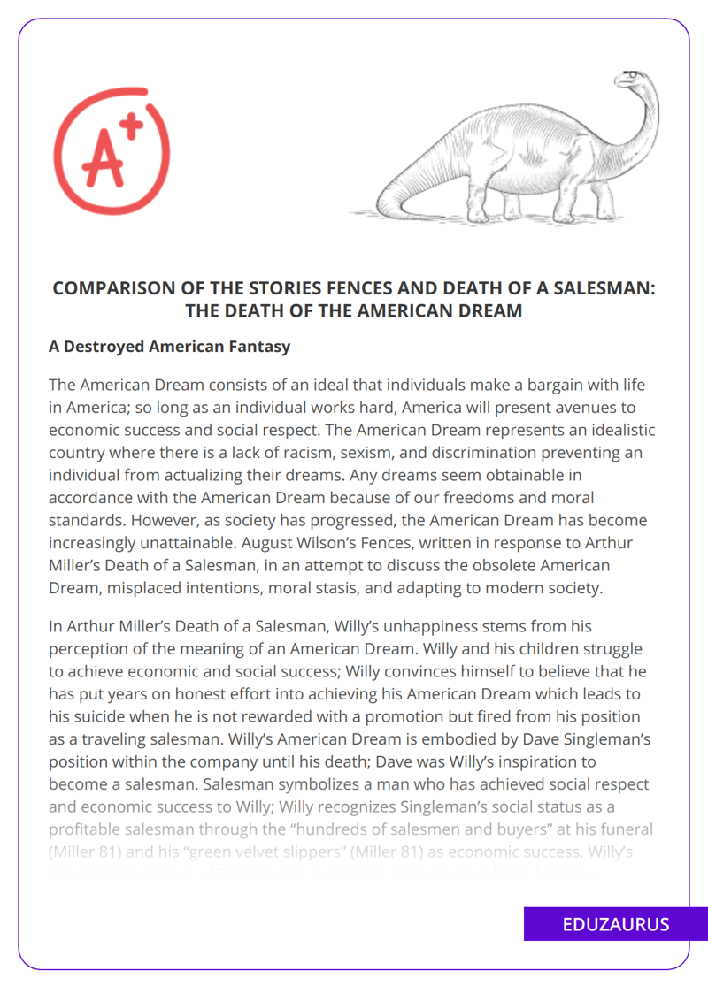 Comparison of the Stories Fences and Death Of a Salesman: The Death of the American Dream