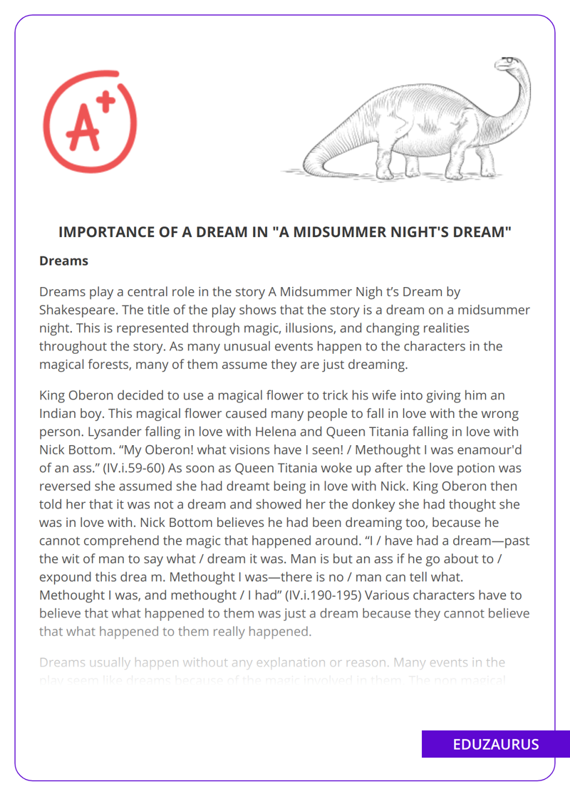Importance of a Dream in “A Midsummer Night’s Dream”