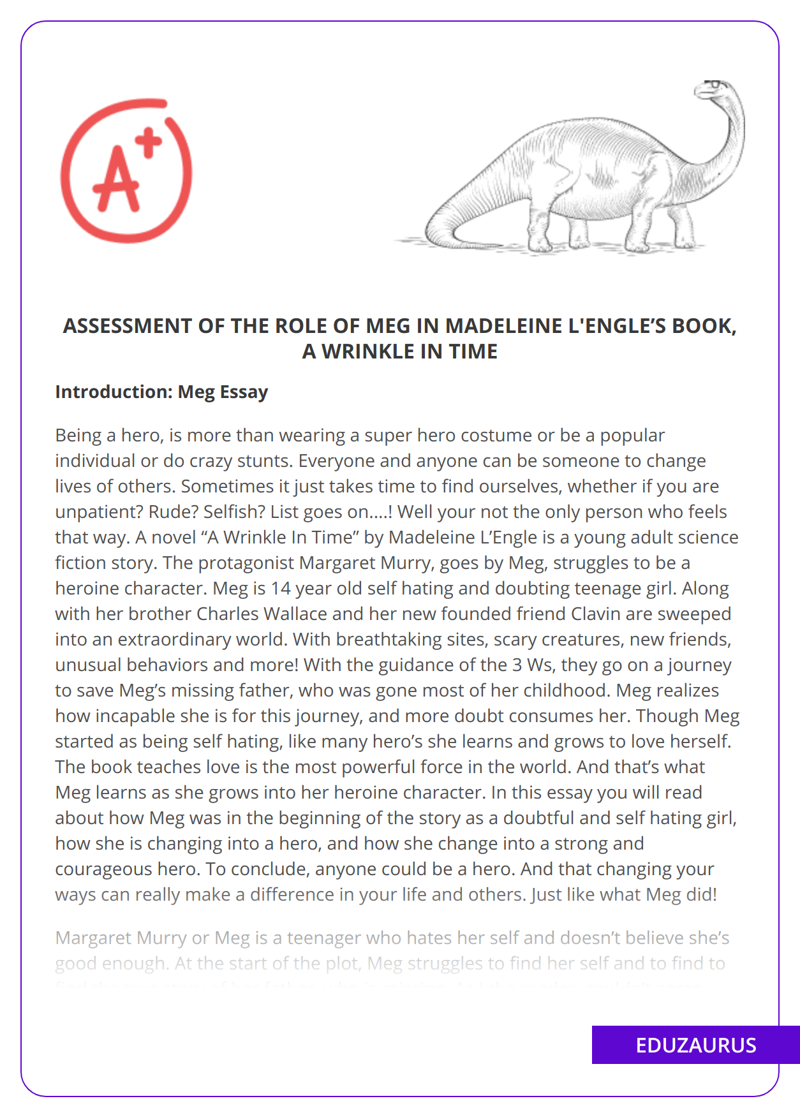 Assessment of the Role of Meg in Madeleine L’Engle’s Book, a Wrinkle in Time