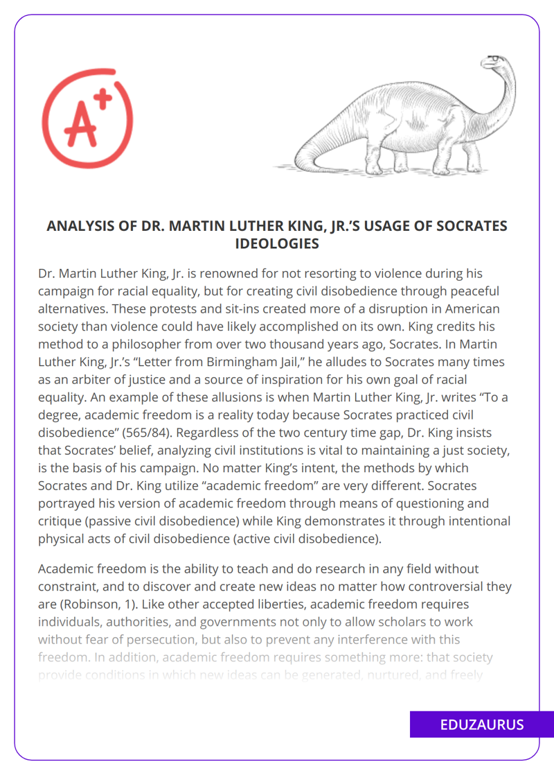 Analysis of Dr. Martin Luther King, Jr.’s Usage of Socrates Ideologies