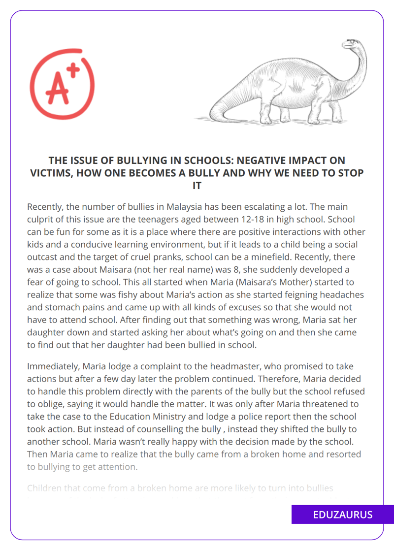 The Issue Of Bullying In Schools: Negative Impact On Victims
