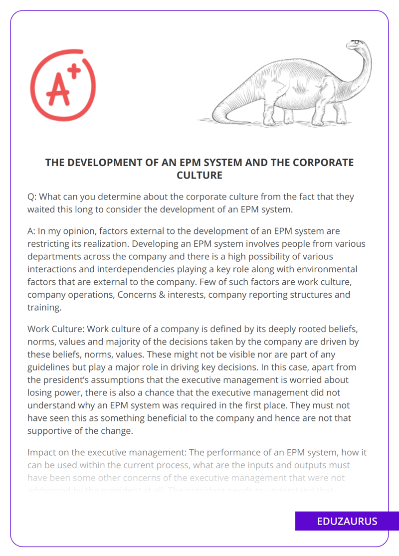 The Development Of an EPM System And The Corporate Culture