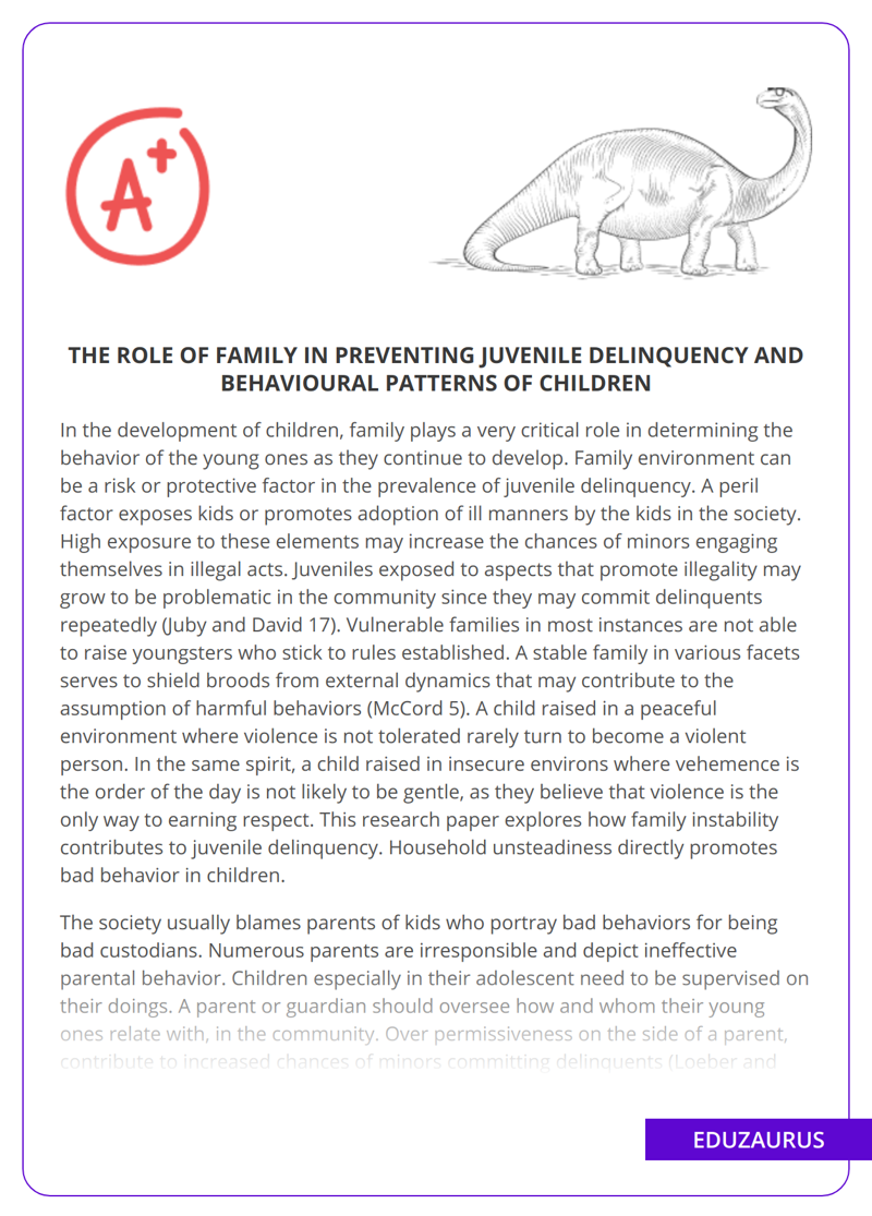 The Role of Family in Preventing Juvenile Delinquency and Behavioural Patterns of Children