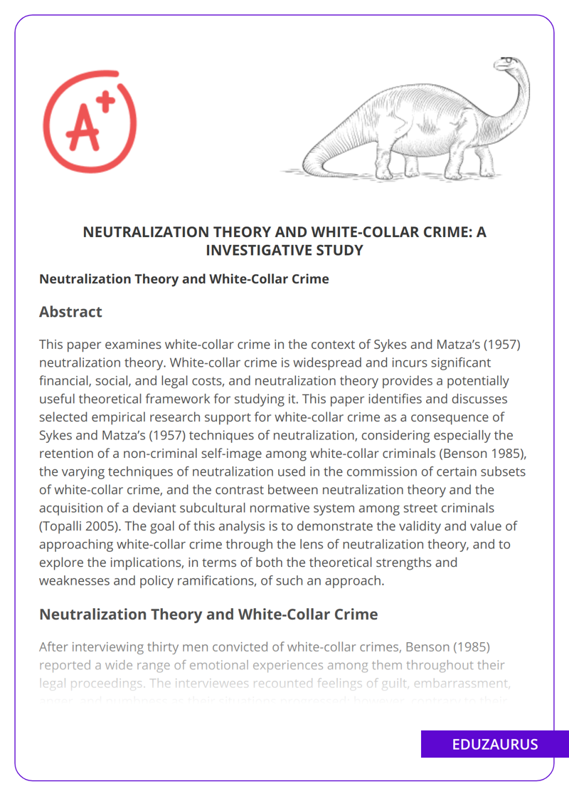 Neutralization Theory and White-Collar Crime: a Investigative Study