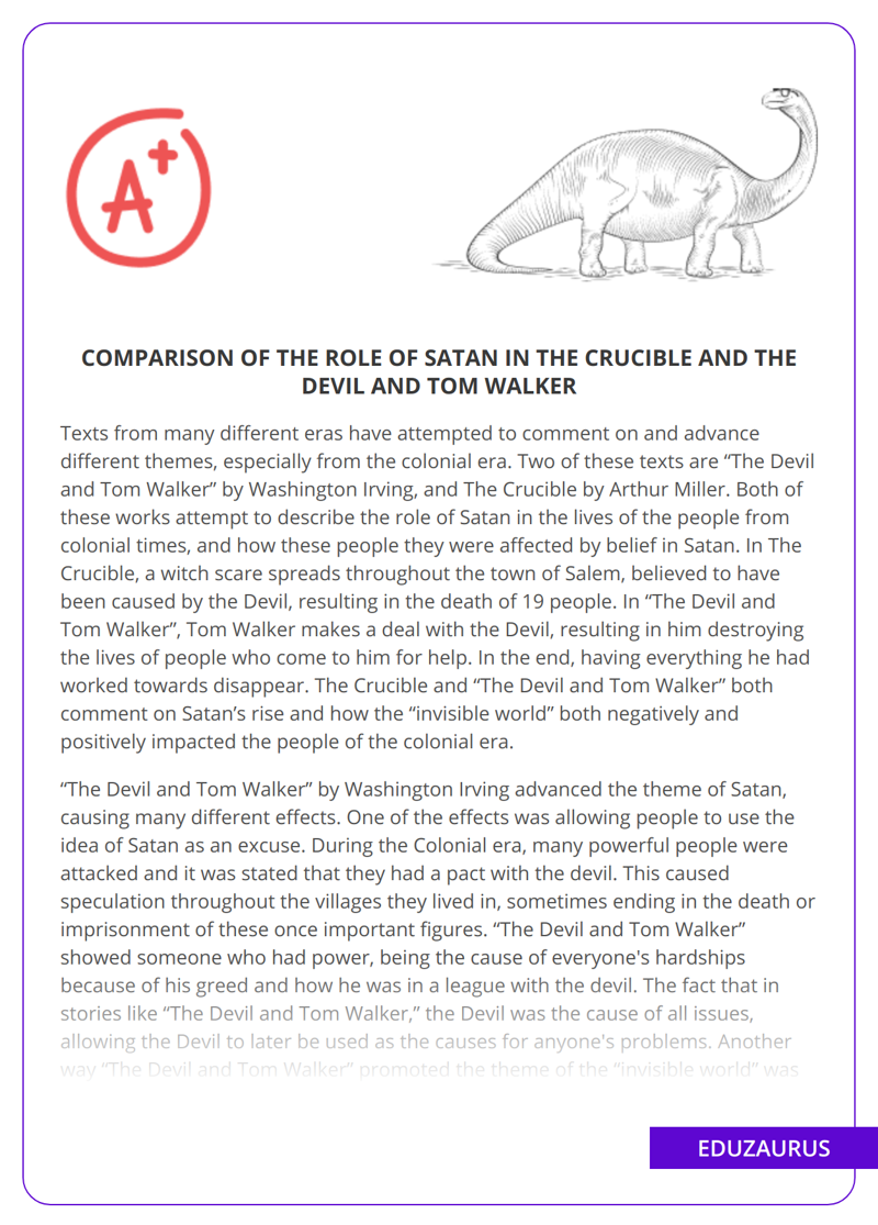 Comparison of the Role of Satan in The Crucible and The Devil and Tom Walker