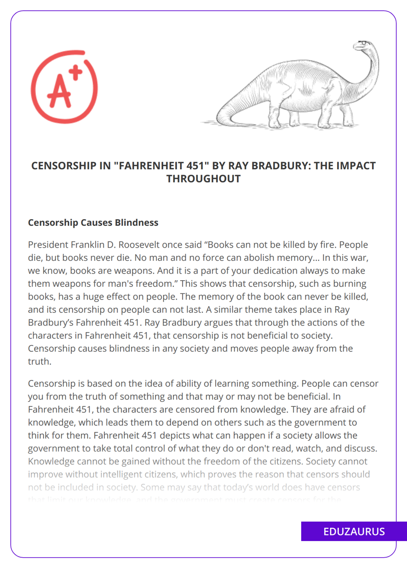 Censorship in “Fahrenheit 451” by Ray Bradbury: The Impact Throughout