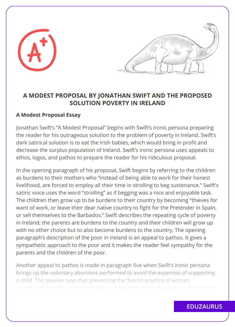 A Modest Proposal by Jonathan Swift and the Proposed Solution Poverty in Ireland