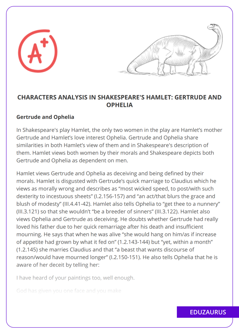 Characters Analysis in Shakespeare’s Hamlet: Gertrude and Ophelia