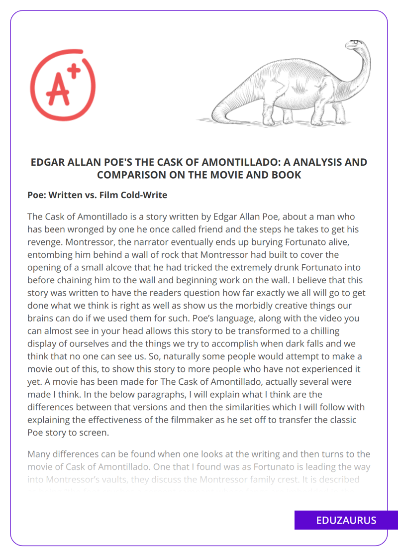 Edgar Allan Poe’s The Cask of Amontillado: a Analysis and Comparison on the Movie and Book