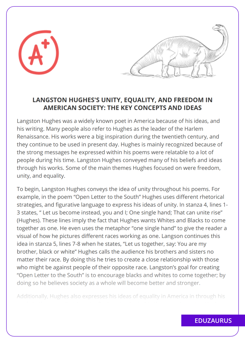 Langston Hughes’s Unity, Equality, and Freedom in American Society: The Key Concepts and Ideas