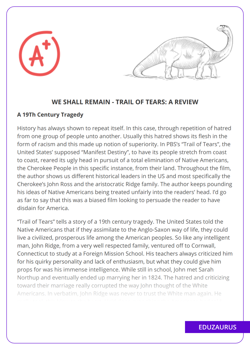 We Shall Remain – Trail of Tears: a Review