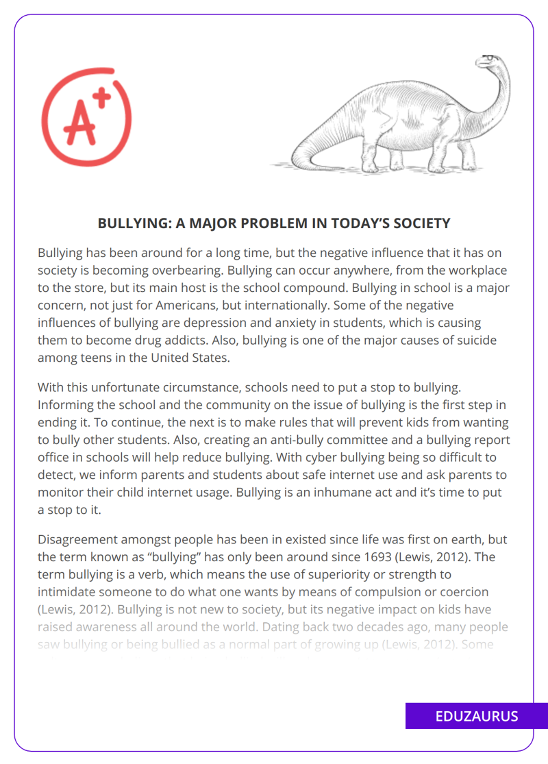 Bullying: a Major Problem in Today’s Society