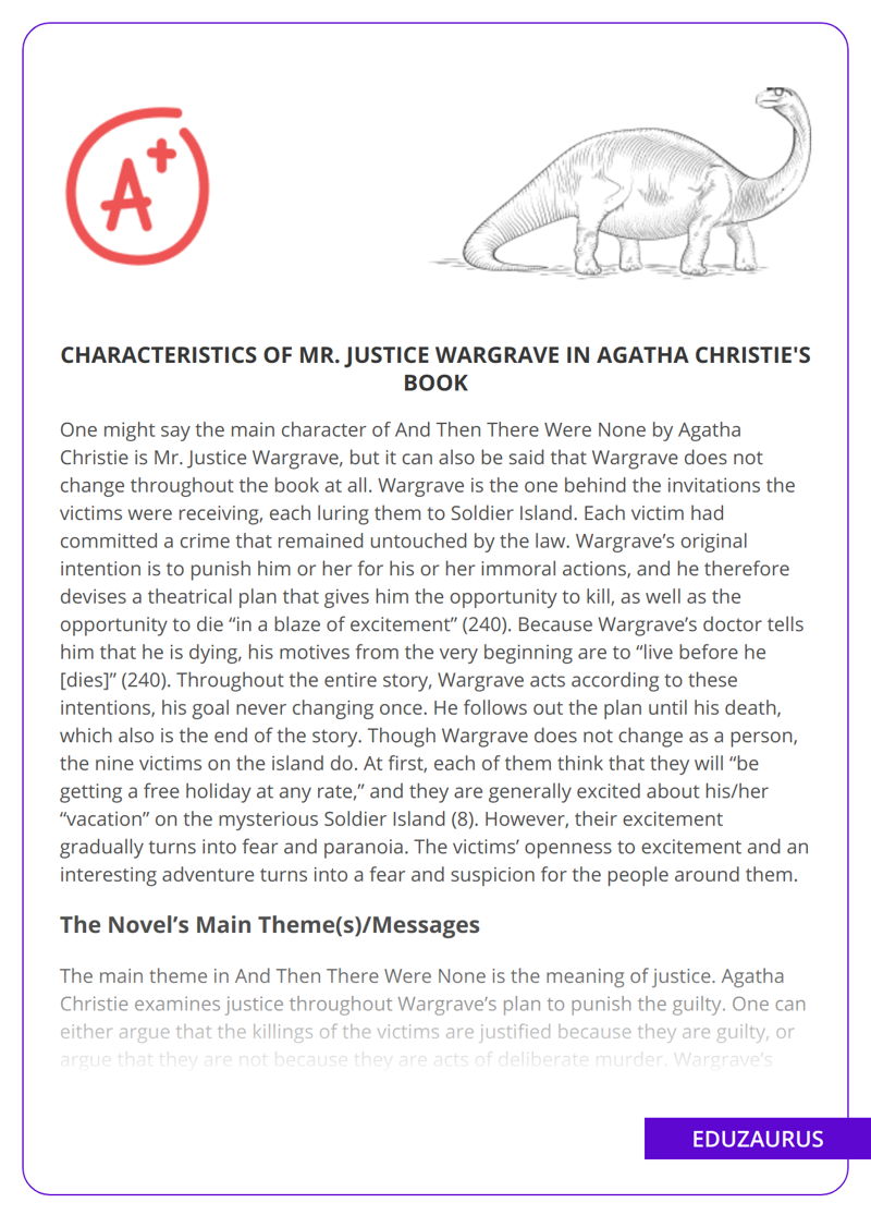 Characteristics Of Mr. Justice Wargrave in Agatha Christie’s Book