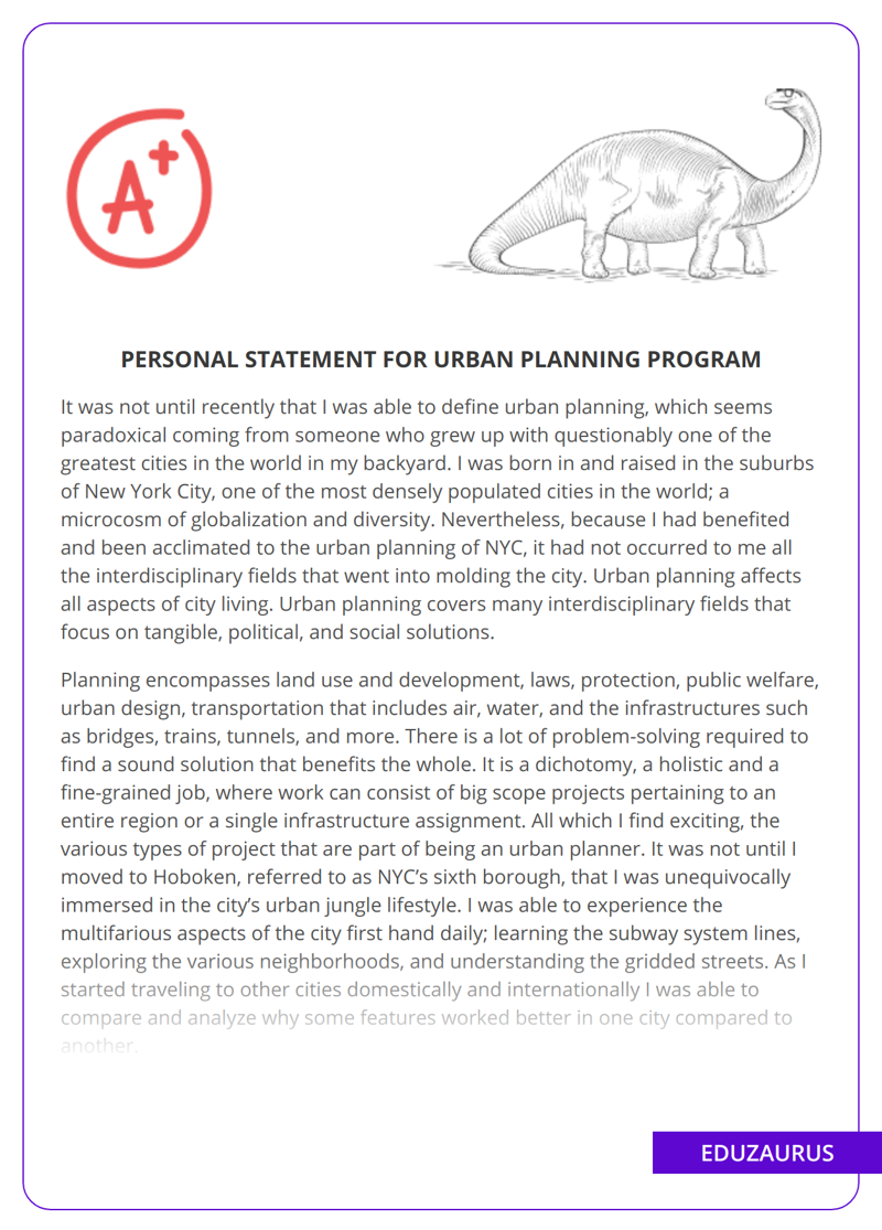 Personal Statement for Urban Planning Program