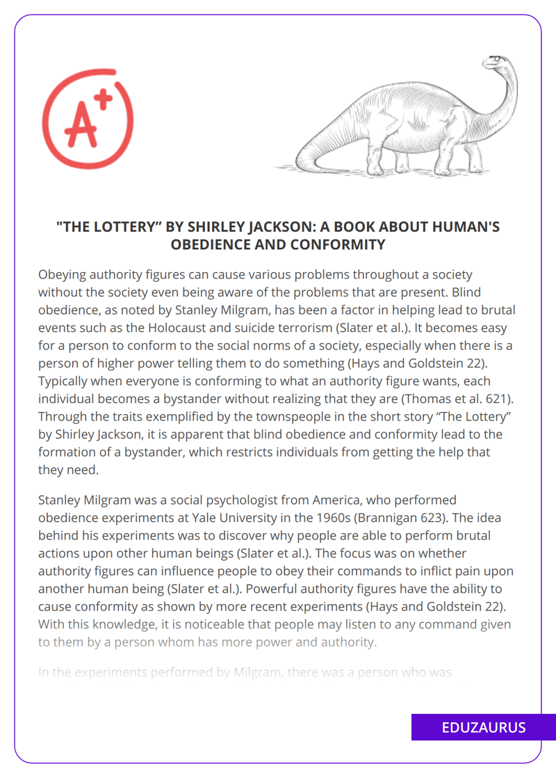“The Lottery” by Shirley Jackson: a Book About Human’s Obedience And Conformity