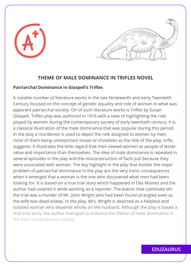 Theme Of Male Dominance in Trifles Novel