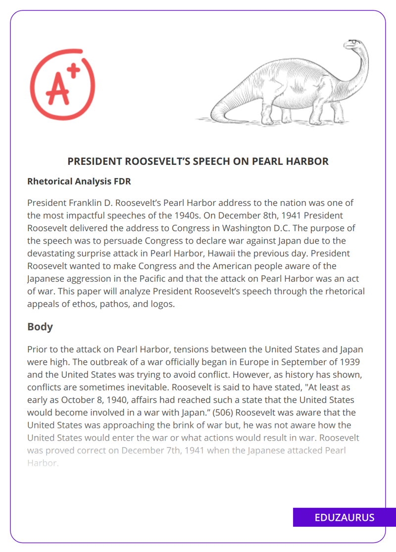 President Roosevelt’s Speech On Pearl Harbor