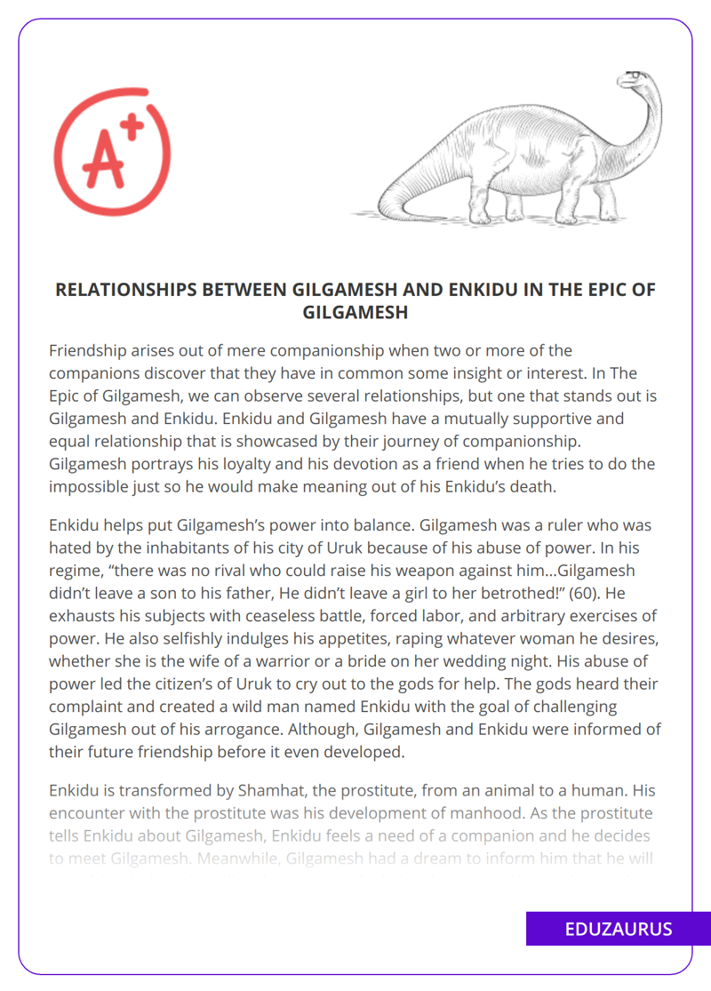 Gilgamesh and Enkidu Relationships Essay