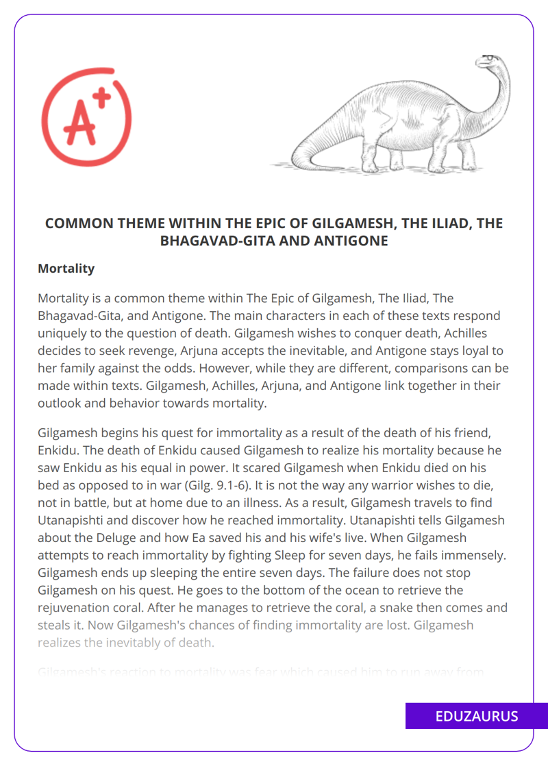 Common Theme Within The Epic of Gilgamesh, The Iliad, The Bhagavad-Gita And Antigone