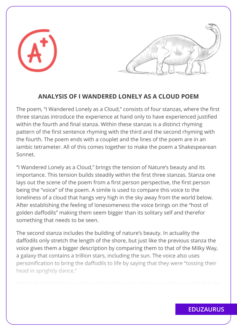 Analysis Of I Wandered Lonely as a Cloud Poem