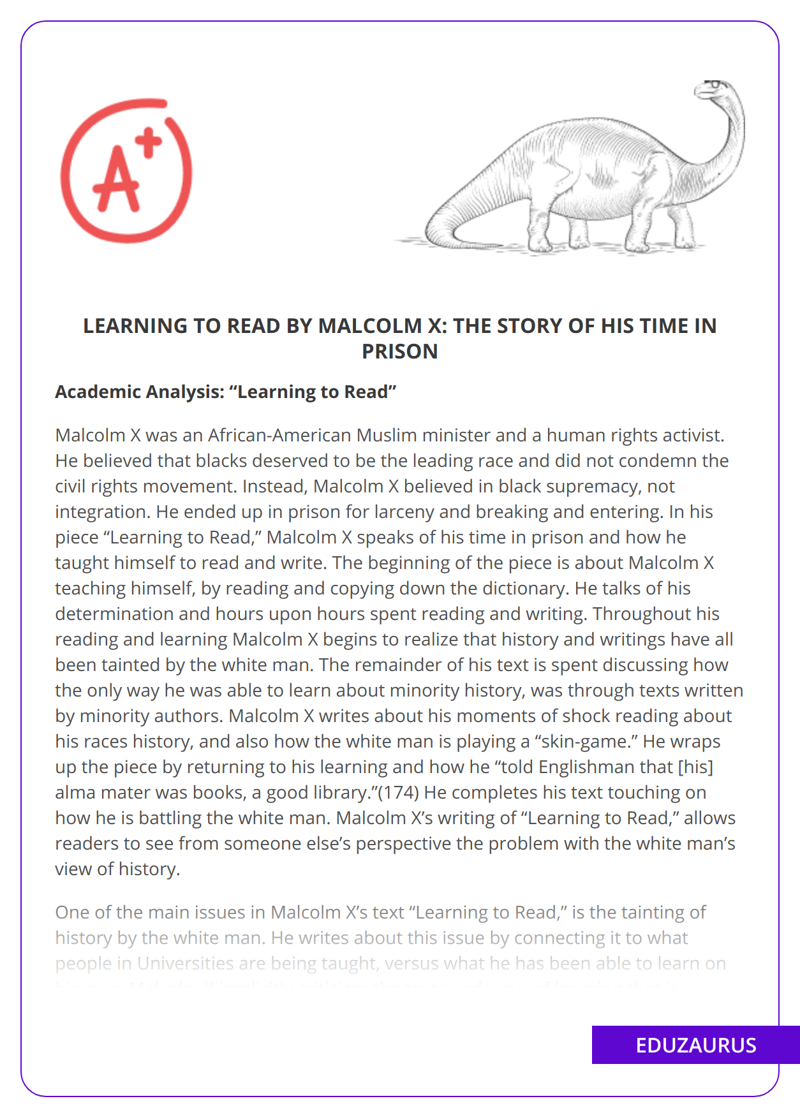 Learning to Read by Malcolm X: The Story of his Time in Prison