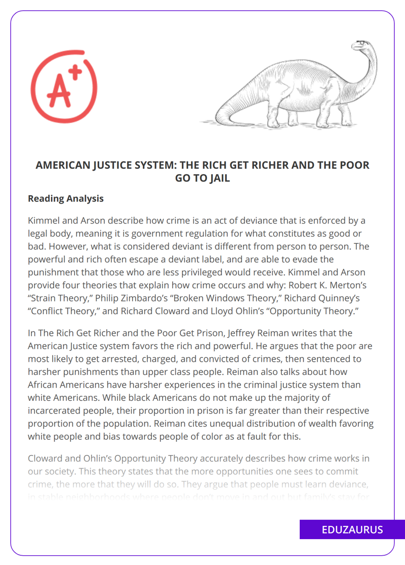 American Justice System: The Rich Get Richer and The Poor Go to Jail