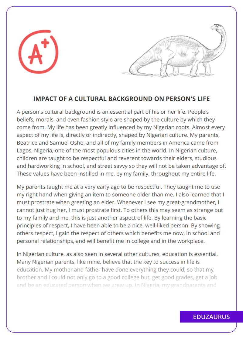 Impact Of a Cultural Background On Person’s LIfe