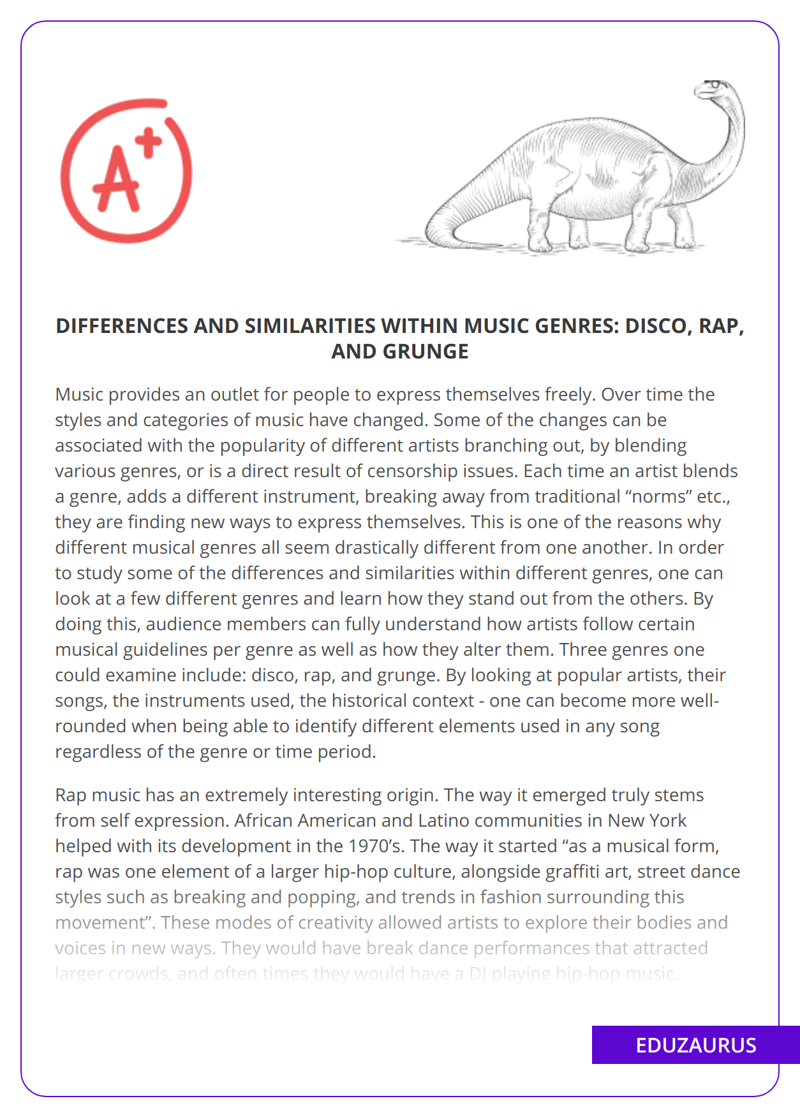 Differences And Similarities Within Music Genres: Disco, Rap, And Grunge