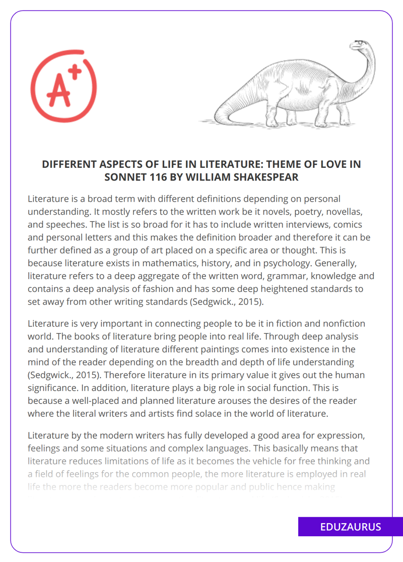 Different Aspects Of Life In Literature: Theme Of Love In Sonnet 116 By William Shakespear