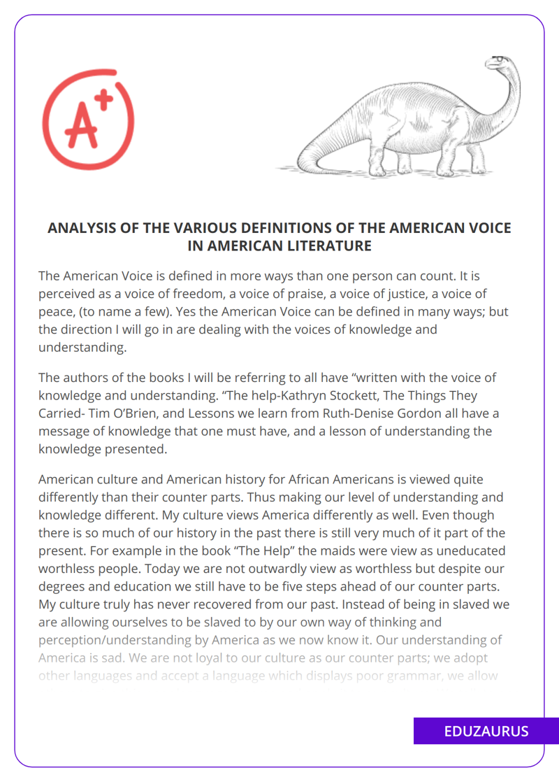 Analysis of The Various Definitions of The American Voice in American Literature