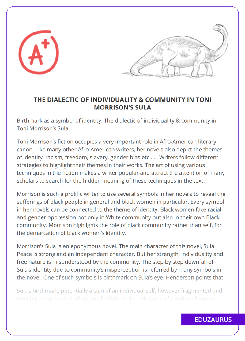 The dialectic of individuality & community in Toni Morrison’s Sula