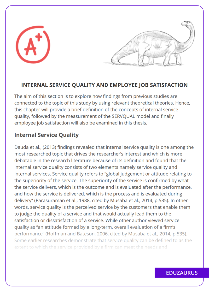 Internal Service Quality And Employee Job Satisfaction