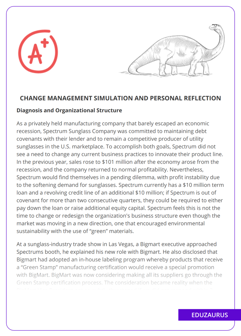 Change Management Simulation And Personal Reflection