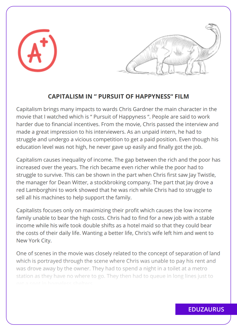 Capitalism in “ Pursuit Of Happyness“ Film