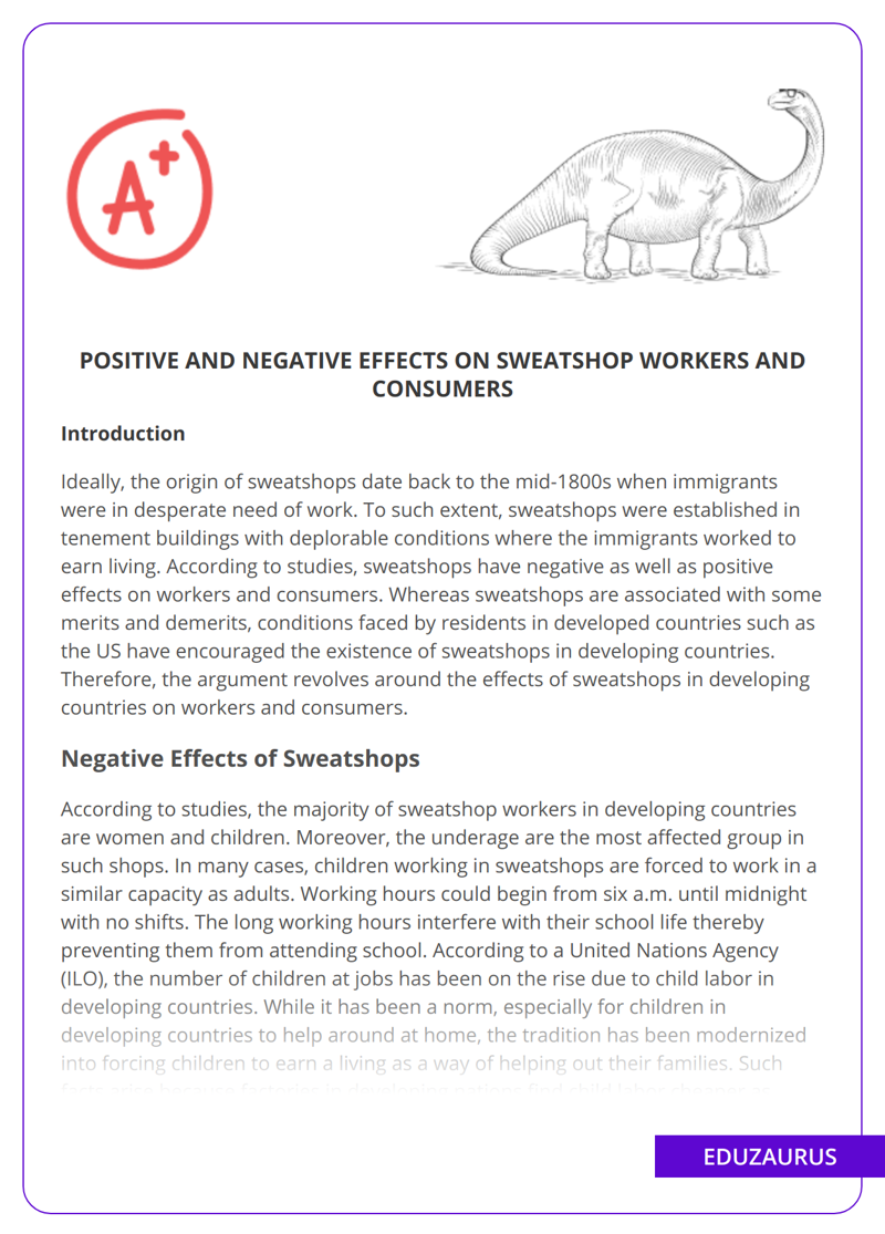 Positive And Negative Effects On Sweatshop Workers And Consumers