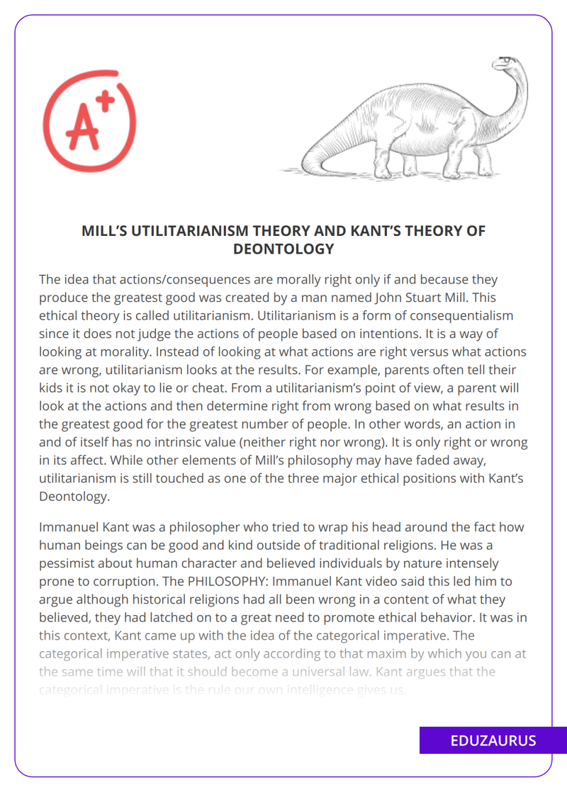 Mill’s Utilitarianism Theory And Kant’s Theory Of Deontology