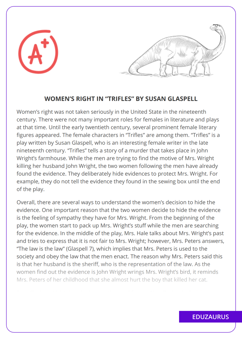 Women’s Right in “Trifles” By Susan Glaspell