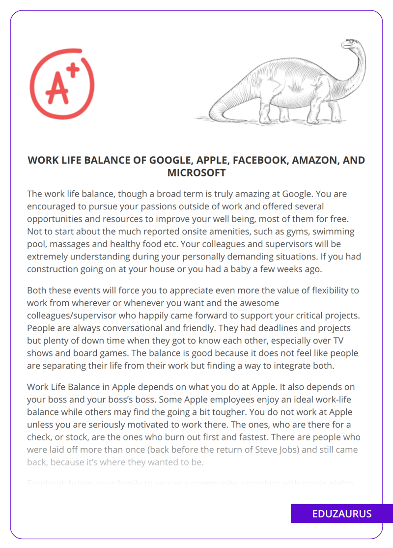 Work Life Balance Of Google, Apple, Facebook, Amazon, And Microsoft