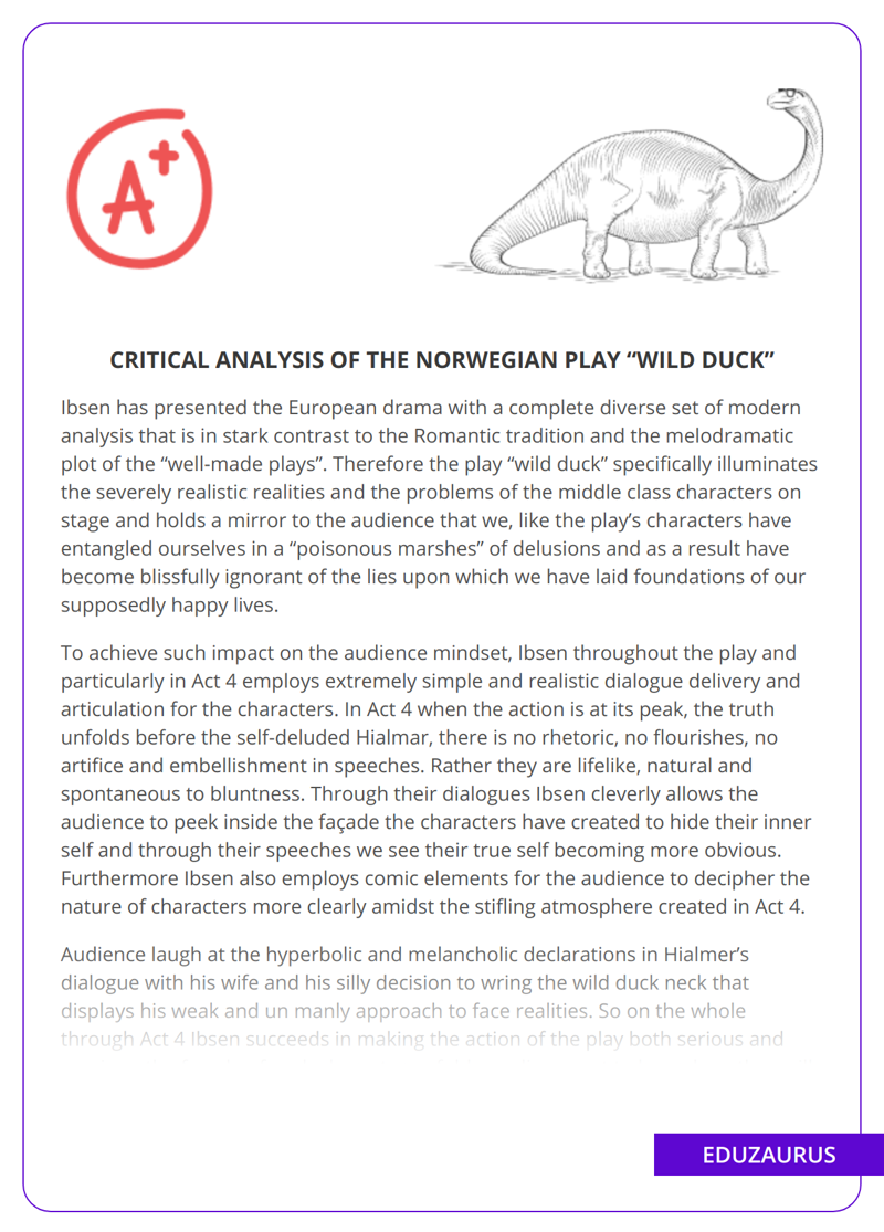 Critical Analysis Of The Norwegian Play “Wild Duck”