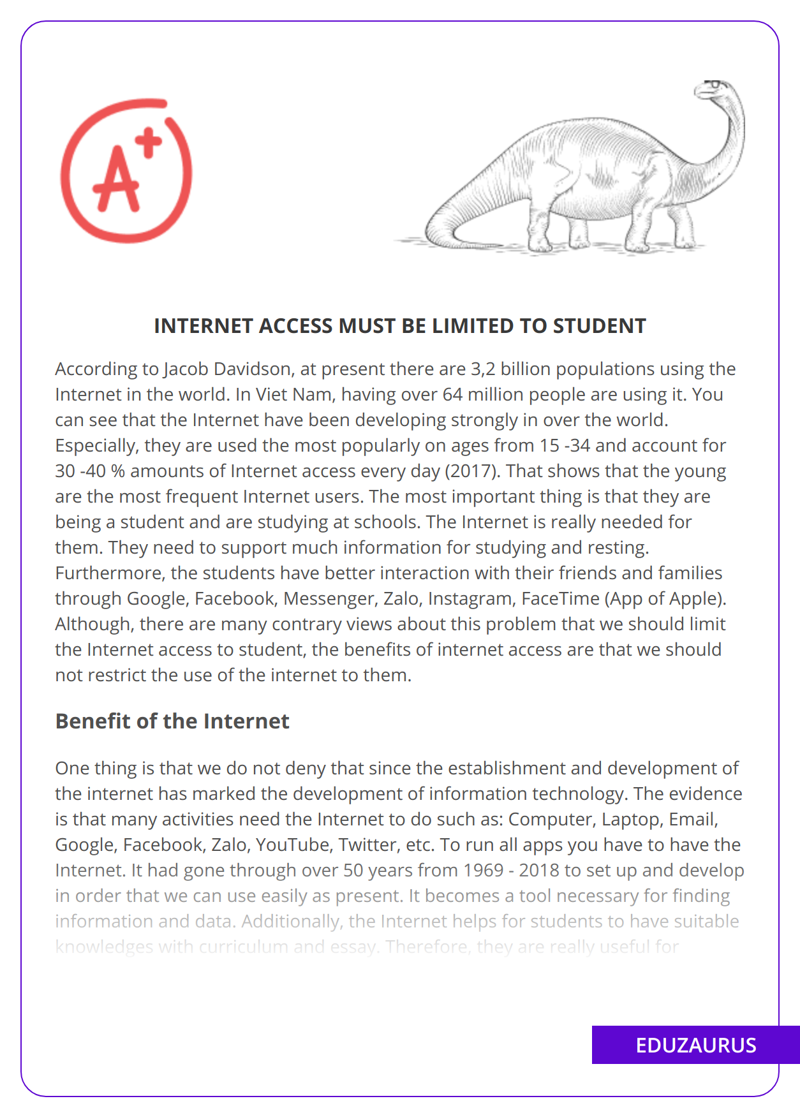 Internet Access Must Be Limited to Student