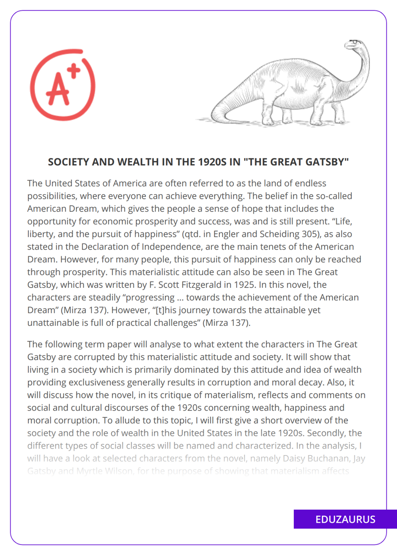 Society And Wealth in The 1920s in “The Great Gatsby”