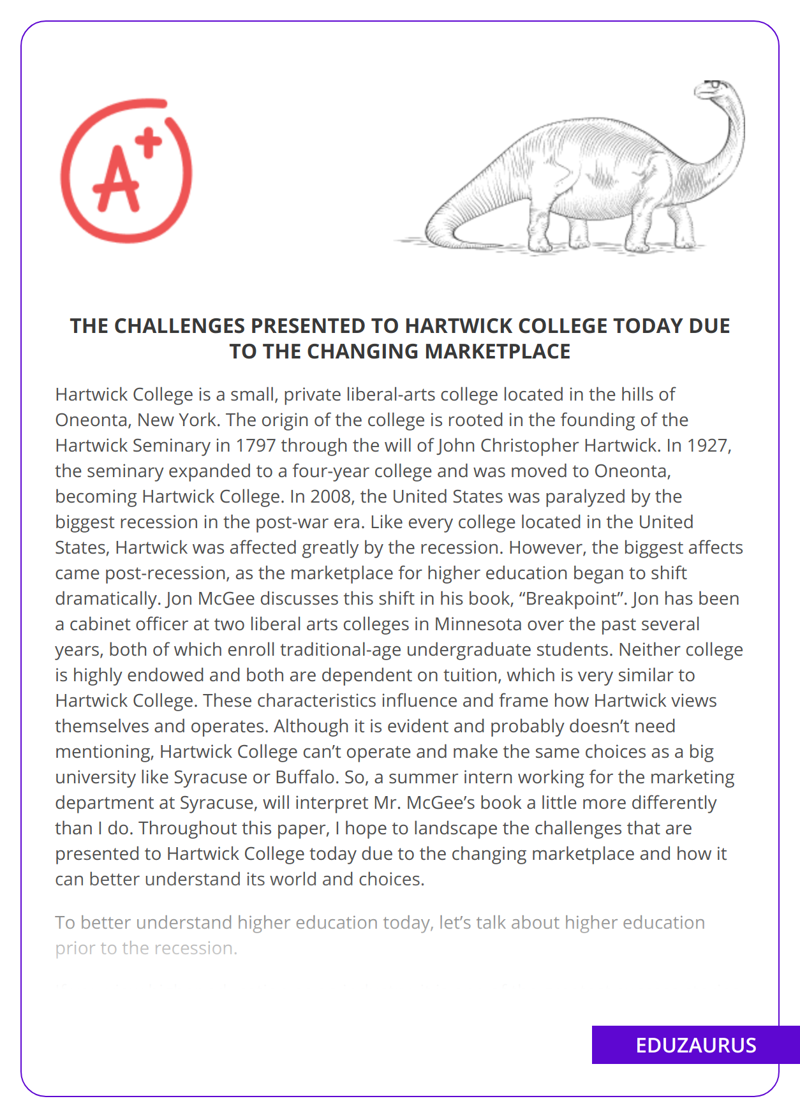 The Challenges Presented to Hartwick College Today Due to The Changing Marketplace