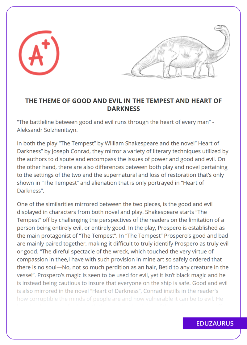 The Theme of Good and Evil in The Tempest and Heart Of Darkness