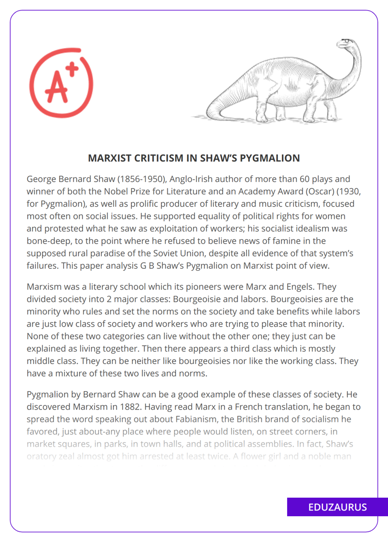 pygmalion marxist criticism essay