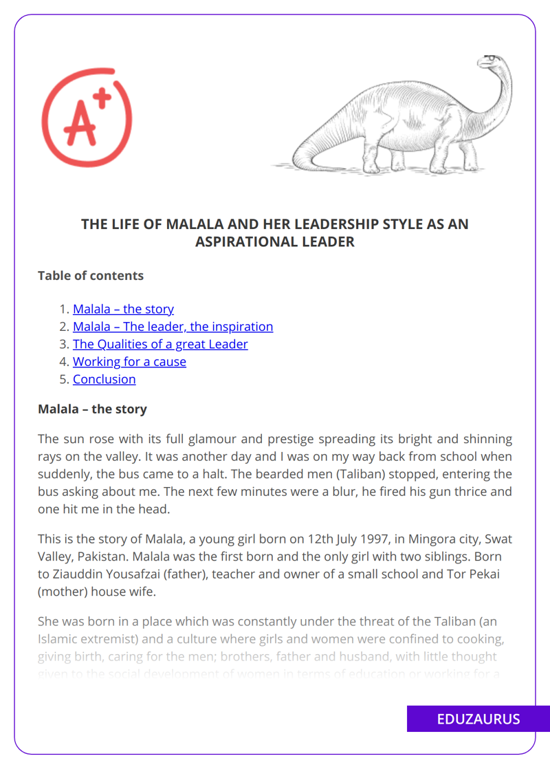 The Life of Malala and Her Leadership Style as an Aspirational Leader