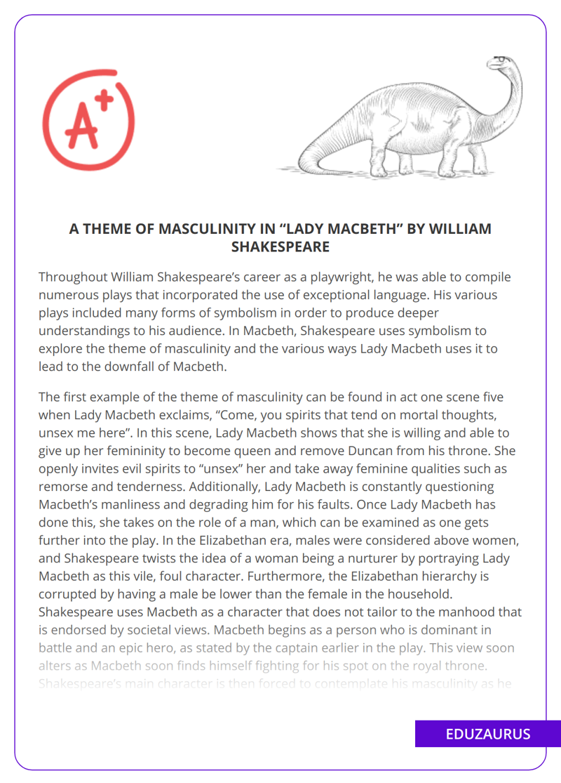 A Theme Of Masculinity in “Lady Macbeth” By William Shakespeare