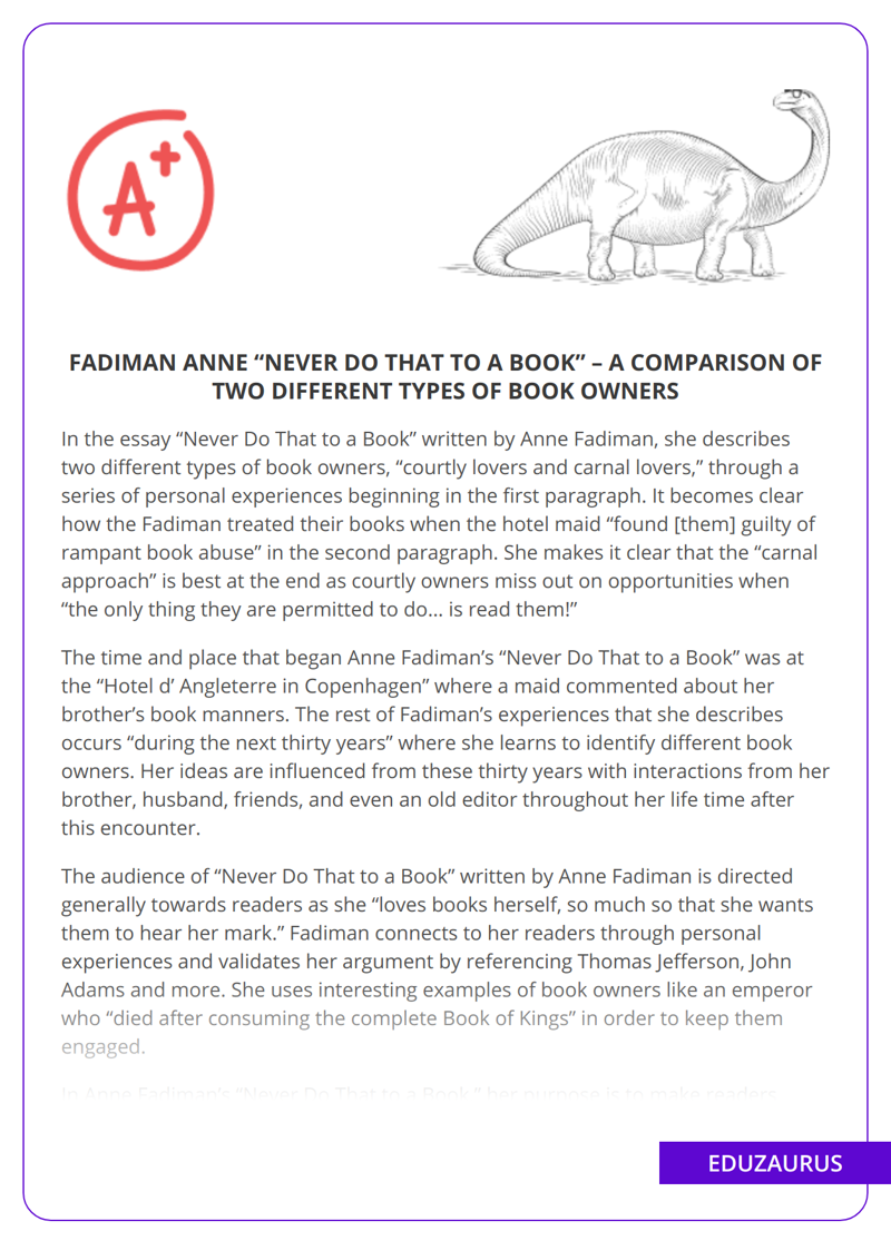 Fadiman Anne “Never Do That to a Book” – a Comparison Of Two Different Types Of Book Owners