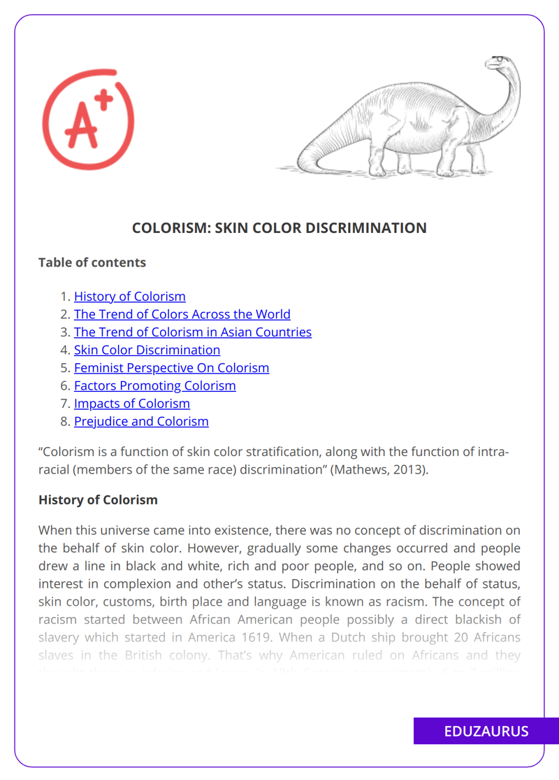 Colorism Essay – 2476 words – Skin Color Discrimination